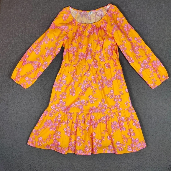 J CREW Floral Tiered A Line Sun Dress Women’s 12 Orange Pink Colorful Vacation - Picture 1 of 12